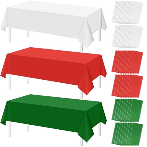 Christmas Red and White Rectangle Tablecloth, 54 x 108 inch, 48 pack