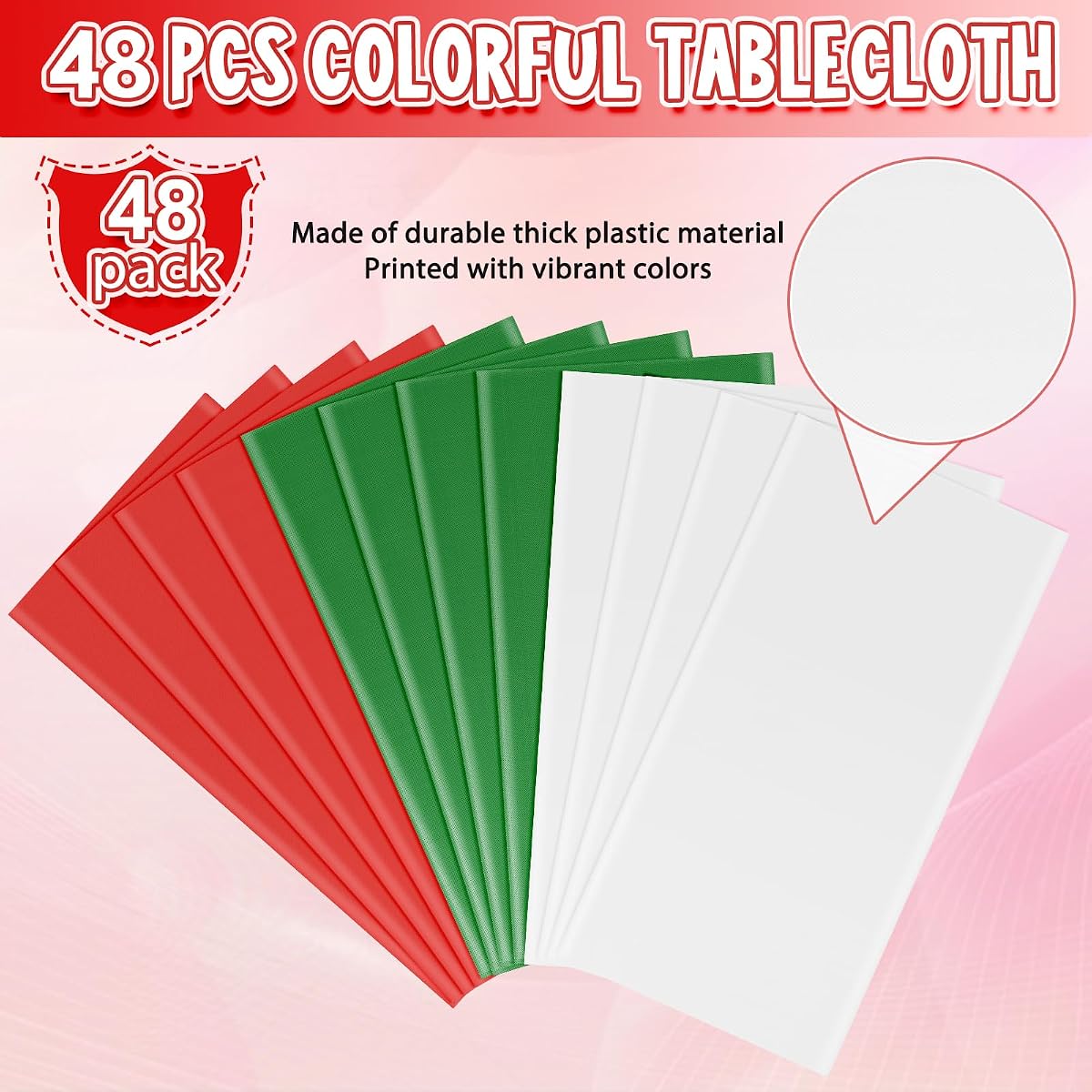 Christmas Red and White Rectangle Tablecloth, 54 x 108 inch, 48 pack view 4