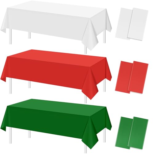 Christmas Red and White Rectangle Tablecloth, 54 x 108 inch, 6 pack