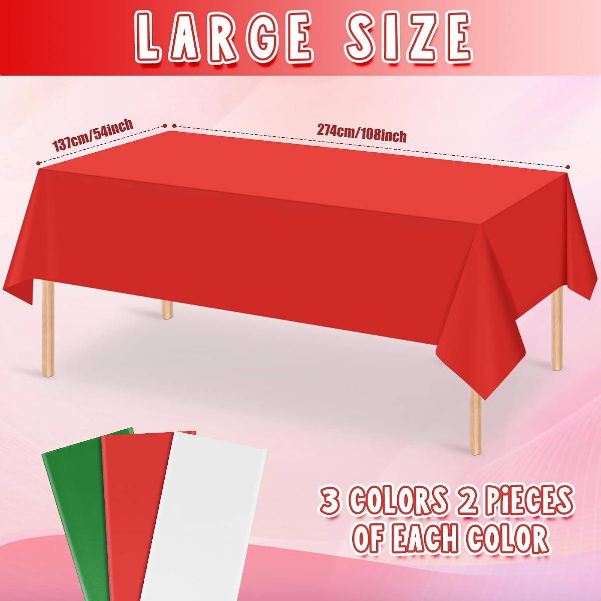 Christmas Red and White Rectangle Tablecloth, 54 x 108 inch, 6 pack view 2