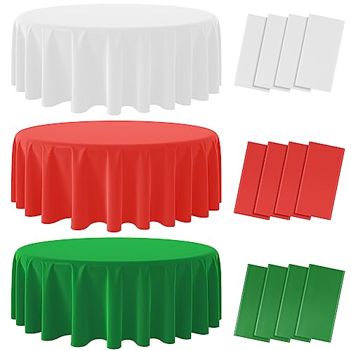 Christmas Red and White Round Tablecloth, 84 inch round, 12 pack