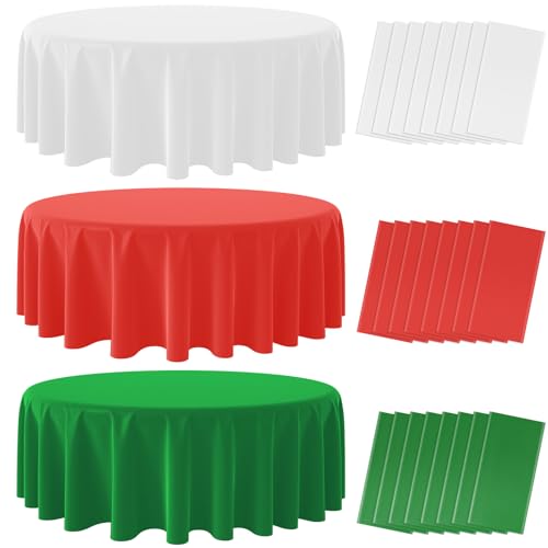 Christmas Red and White Round Tablecloth, 84 inch round, 24 pack