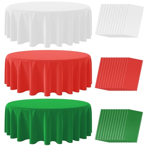 Christmas Red and White Round Tablecloth, 84 inch round, 36 pack
