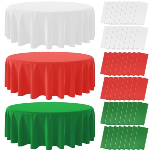 Christmas Red and White Round Tablecloth, 84 inch round, 48 pack