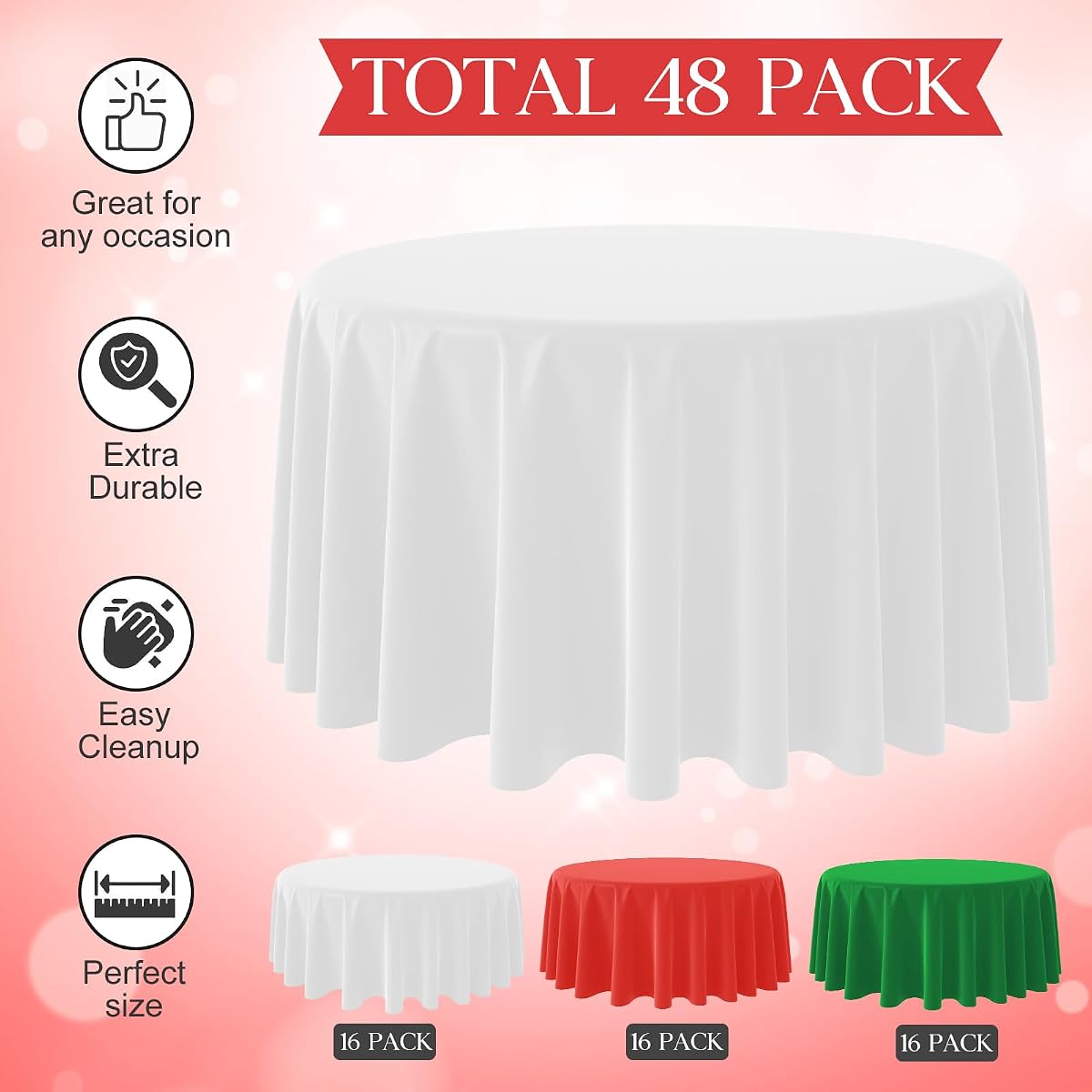 Christmas Red and White Round Tablecloth, 84 inch round, 48 pack view 3