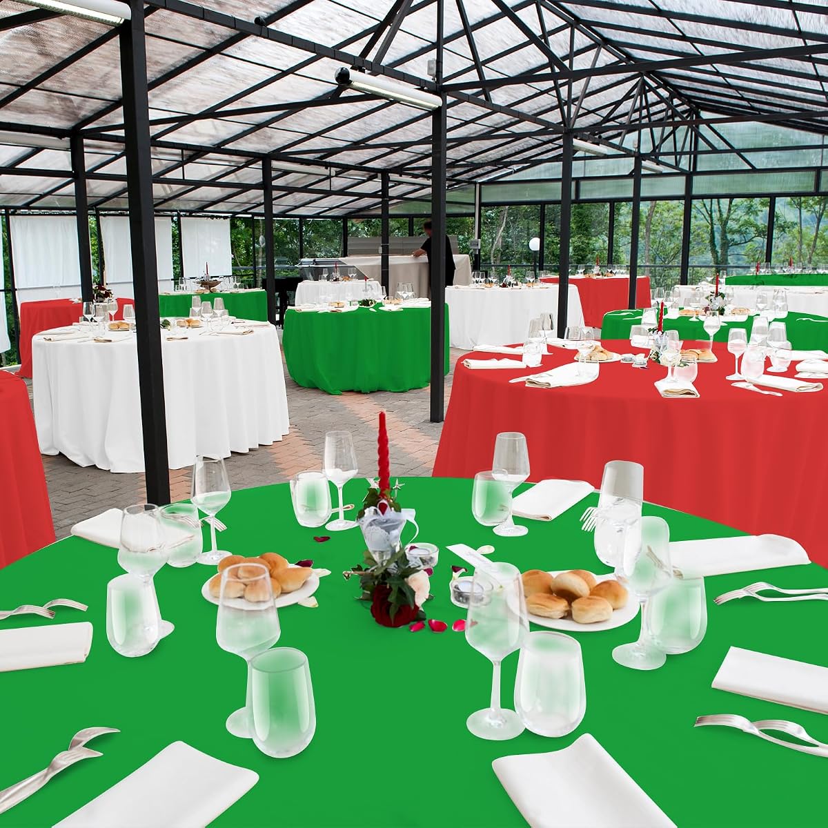 Christmas Red and White Round Tablecloth, 84 inch round, 48 pack view 4