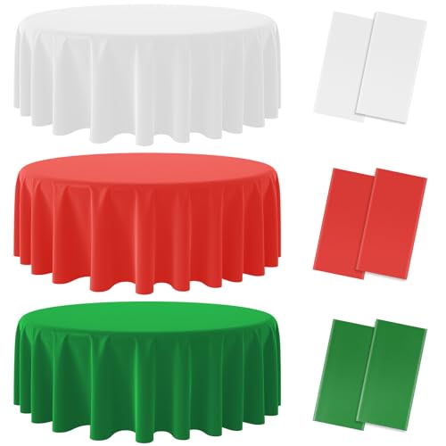 Christmas Red and White Round Tablecloth, 84 inch round, 6 pack