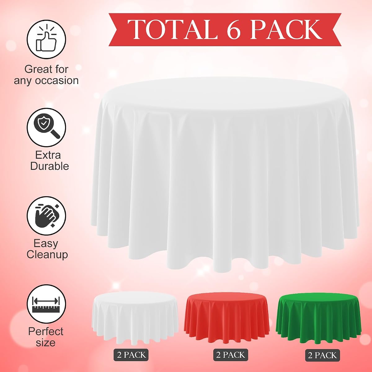 Christmas Red and White Round Tablecloth, 84 inch round, 6 pack view 3