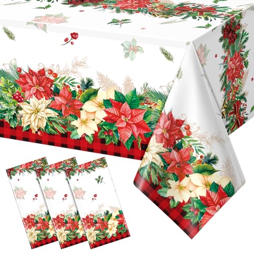 Christmas Red Rectangle Tablecloth, 54 x 108 inch, 3 pack