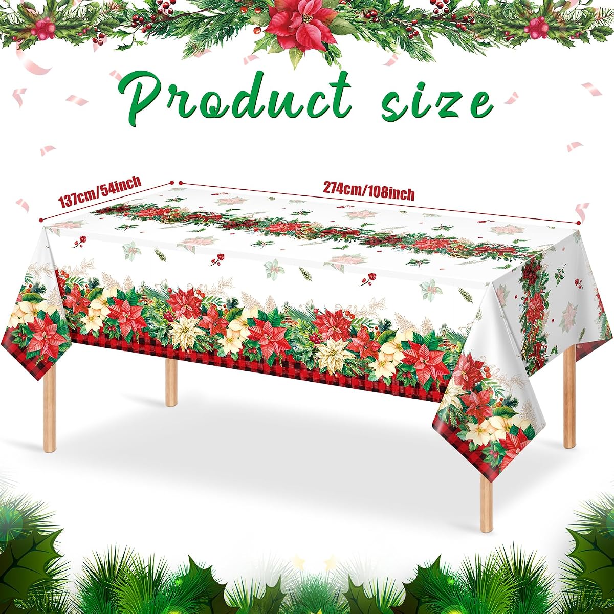 Christmas Red Rectangle Tablecloth, 54 x 108 inch, 3 pack view 2