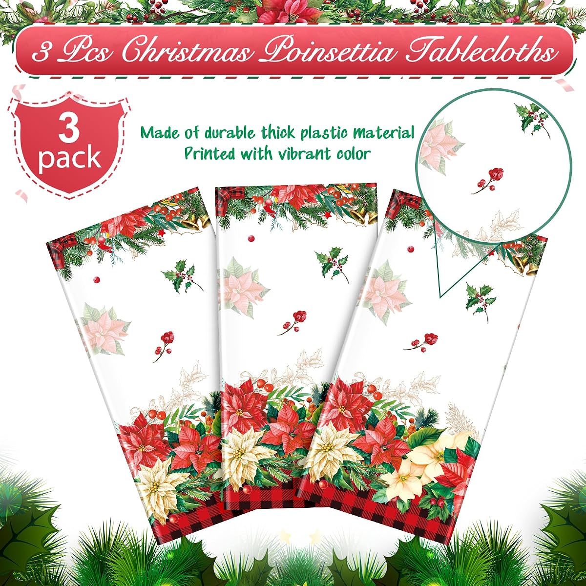 Christmas Red Rectangle Tablecloth, 54 x 108 inch, 3 pack view 4