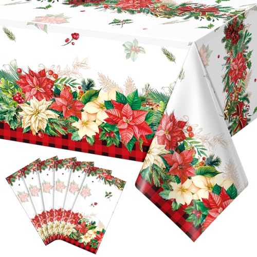 Christmas Red Rectangle Tablecloth, 54 x 108 inch, 6 pack
