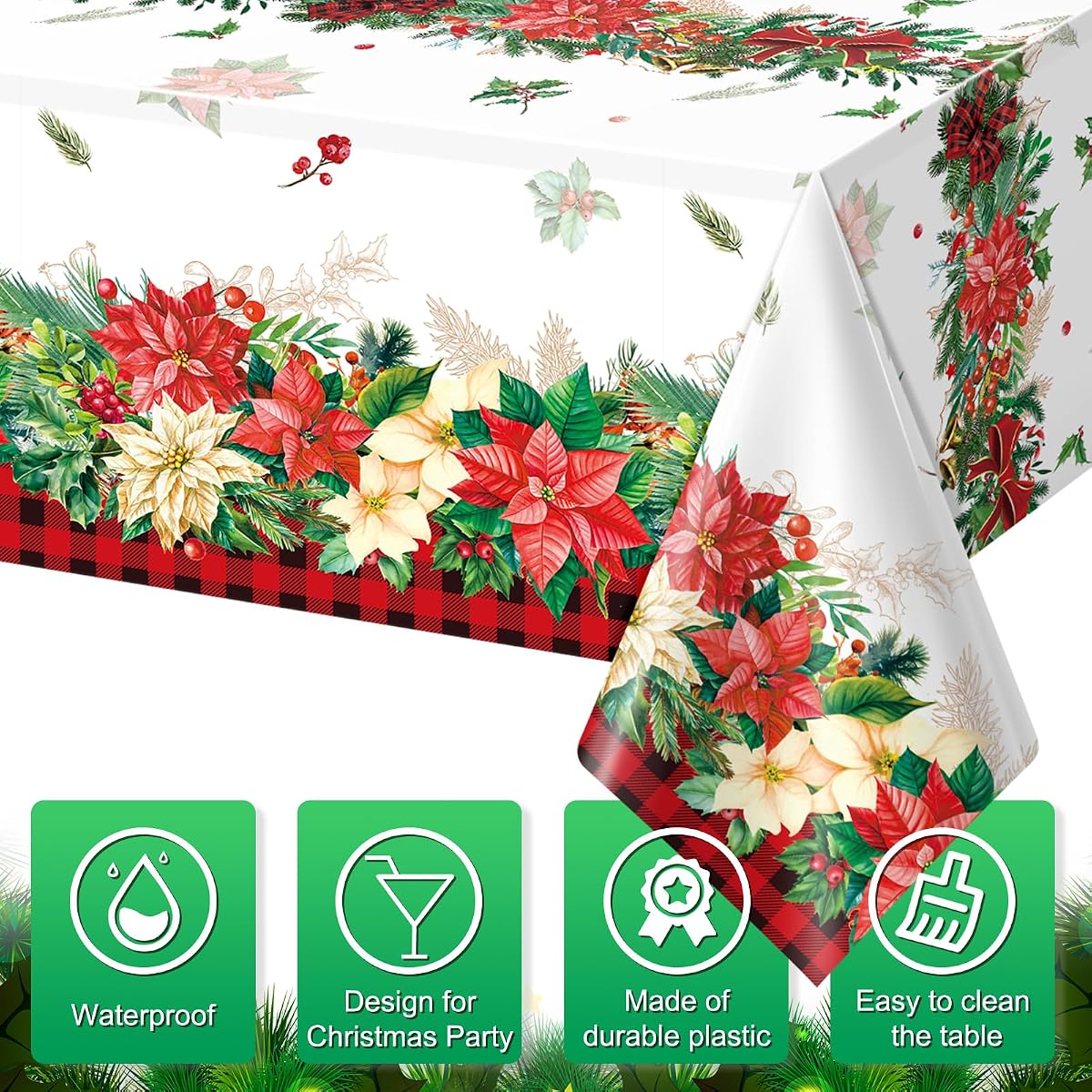 Christmas Red Rectangle Tablecloth, 54 x 108 inch, 6 pack view 3