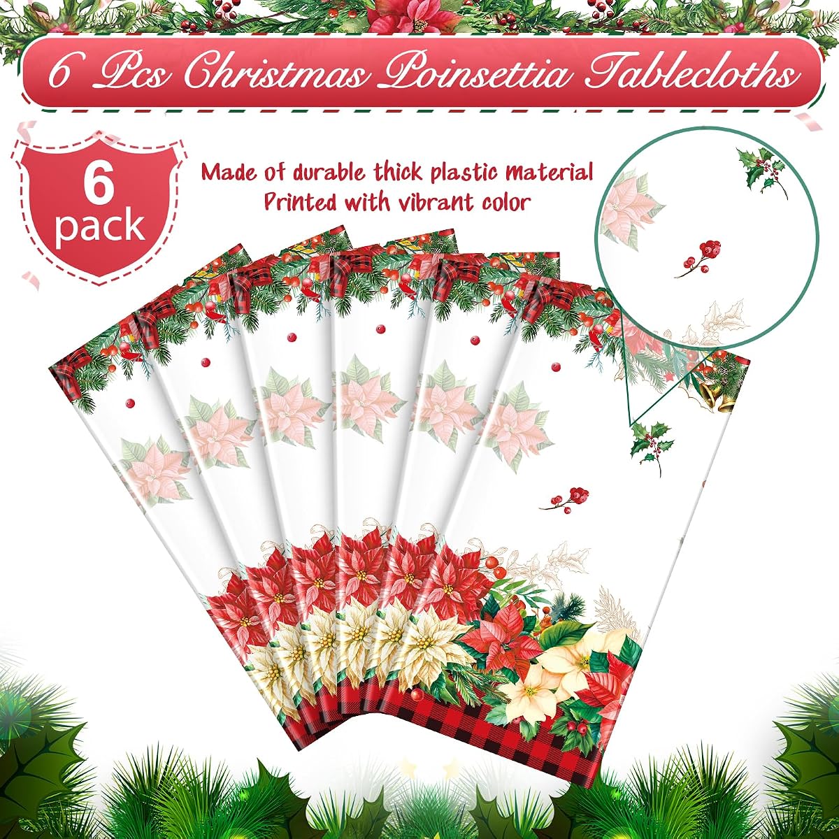Christmas Red Rectangle Tablecloth, 54 x 108 inch, 6 pack view 4