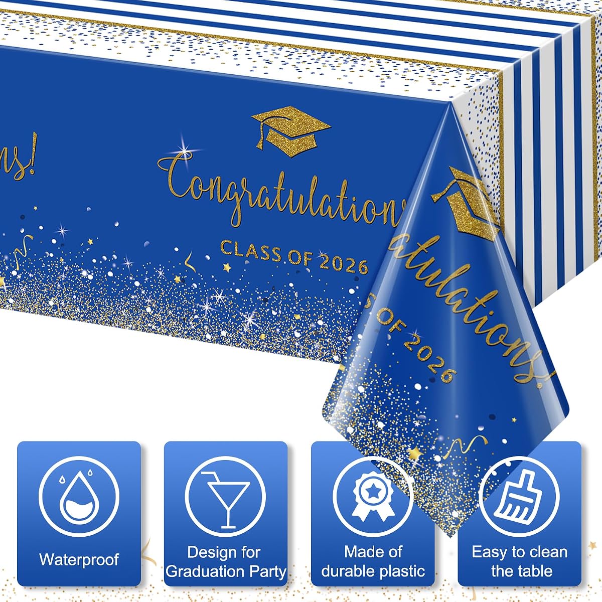 Class of 2026 Rectangle Tablecloth Foil Dot, 54 x 108 inch, 12 pack view 3