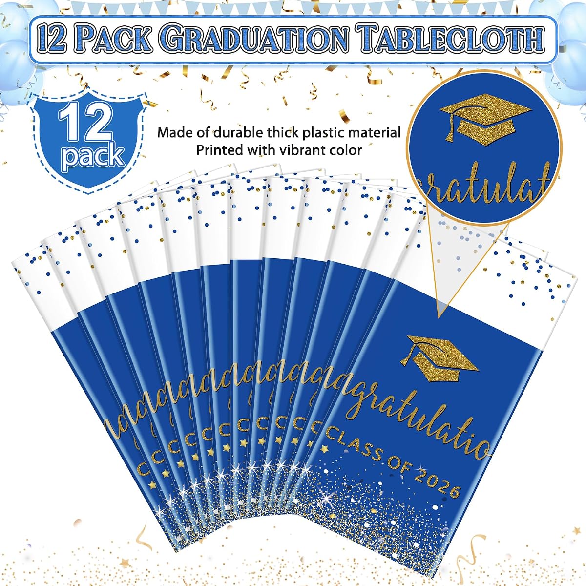 Class of 2026 Rectangle Tablecloth Foil Dot, 54 x 108 inch, 12 pack view 4