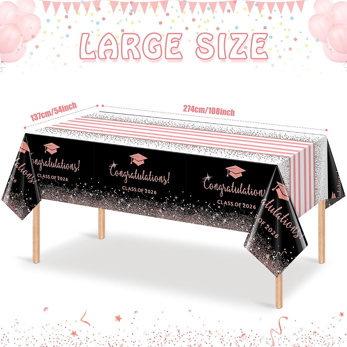 Class of 2026 Rectangle Tablecloth Foil Dot, 54 x 108 inch, 3 pack view 2