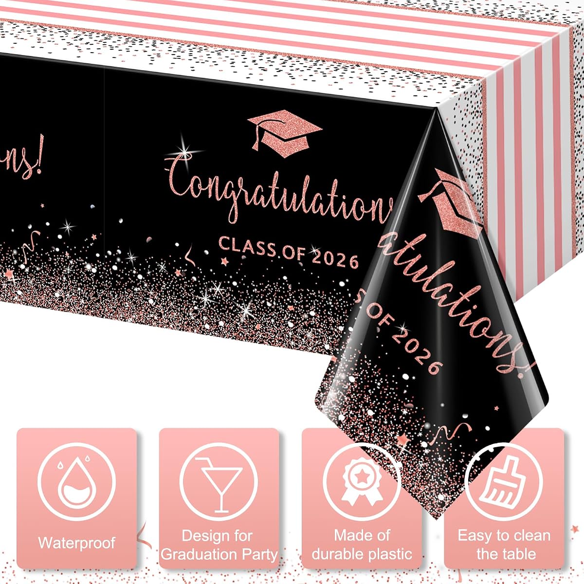 Class of 2026 Rectangle Tablecloth Foil Dot, 54 x 108 inch, 3 pack view 3
