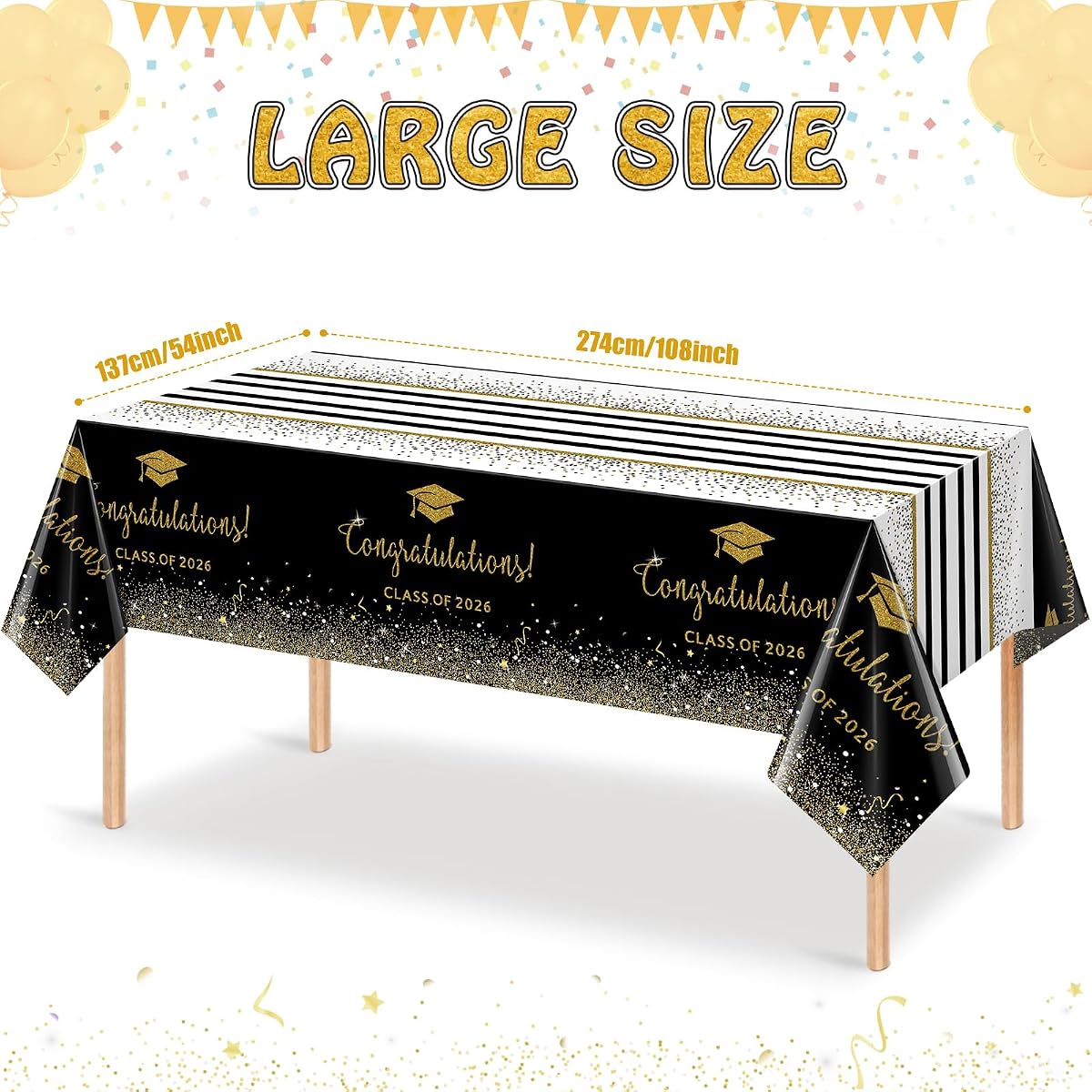 Class of 2026 Rectangle Tablecloth Foil Dot, 54 x 108 inch, 6 pack view 2