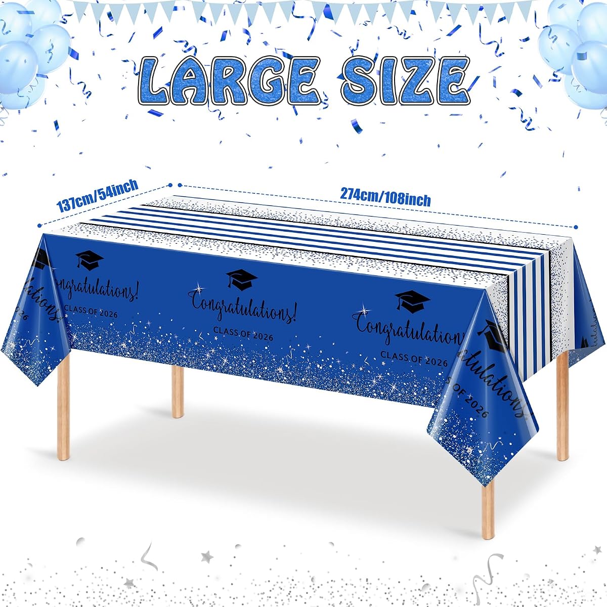 Class of 2026 Rectangle Tablecloth Plastic, 54 x 108 inch, 12 pack view 2