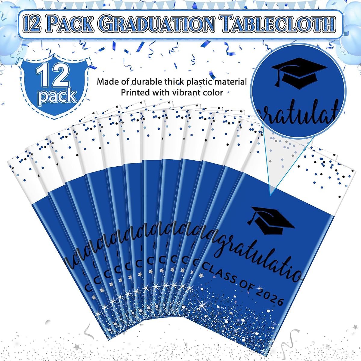 Class of 2026 Rectangle Tablecloth Plastic, 54 x 108 inch, 12 pack view 4