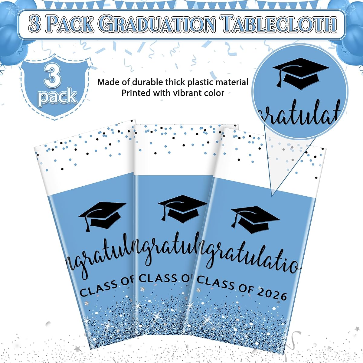 Class of 2026 Rectangle Tablecloth Plastic, 54 x 108 inch, 3 pack view 4
