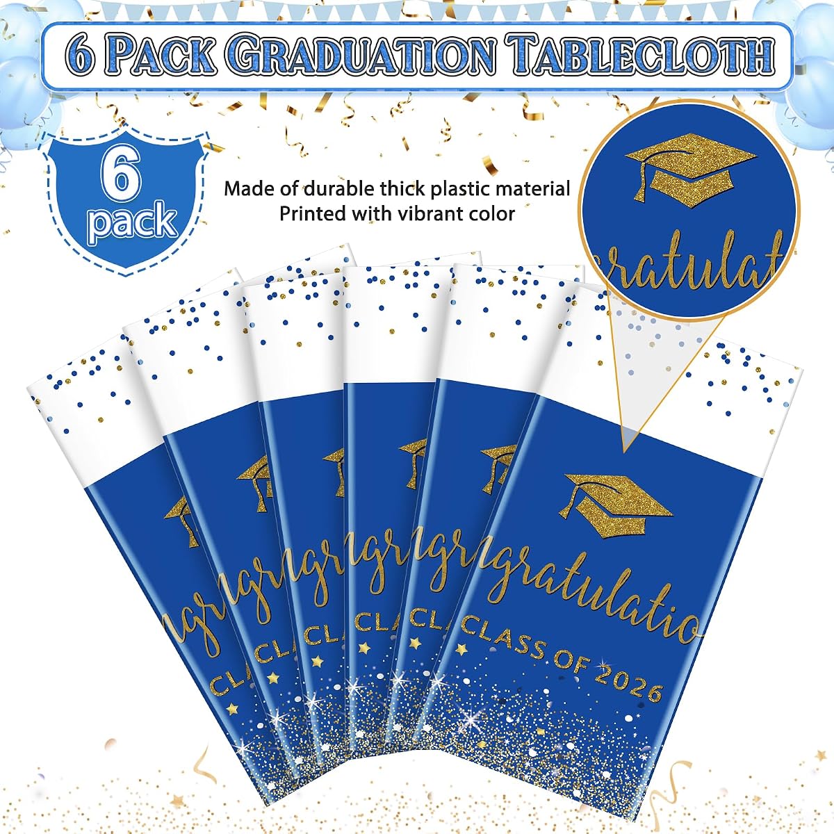 Class of 2026 Rectangle Tablecloth Plastic, 54 x 108 inch, 6 pack view 4