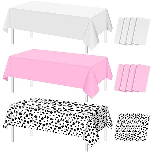 Cow Print Pink and White Rectangle Tablecloth, 54 x 108 inch, 12 pack
