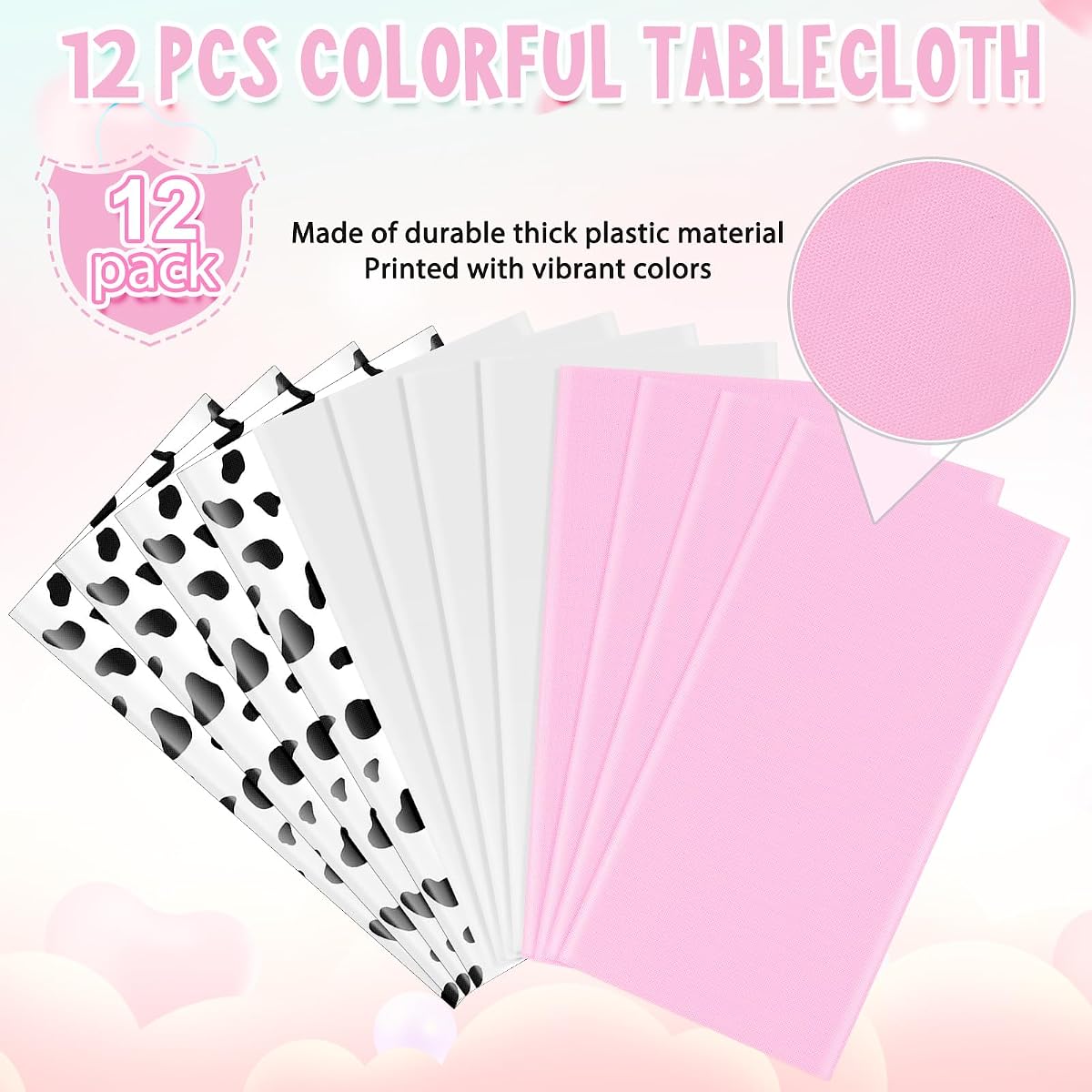 Cow Print Pink and White Rectangle Tablecloth, 54 x 108 inch, 12 pack view 4