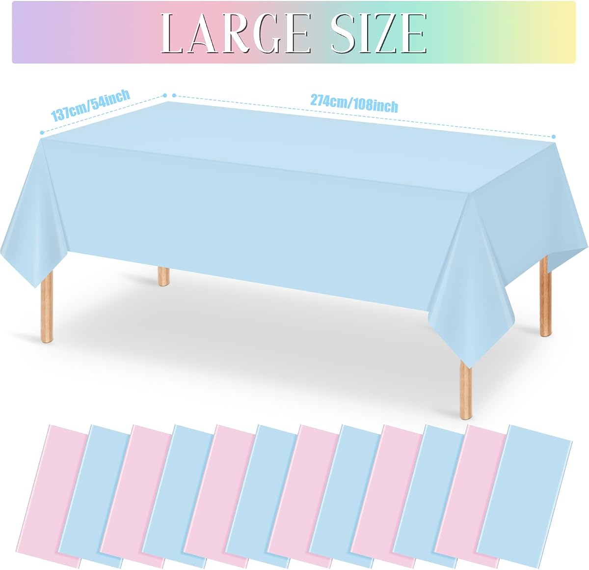 Gender Reveal Pink and Blue Rectangle Tablecloth, 54 x 108 inch, 12 pack view 2