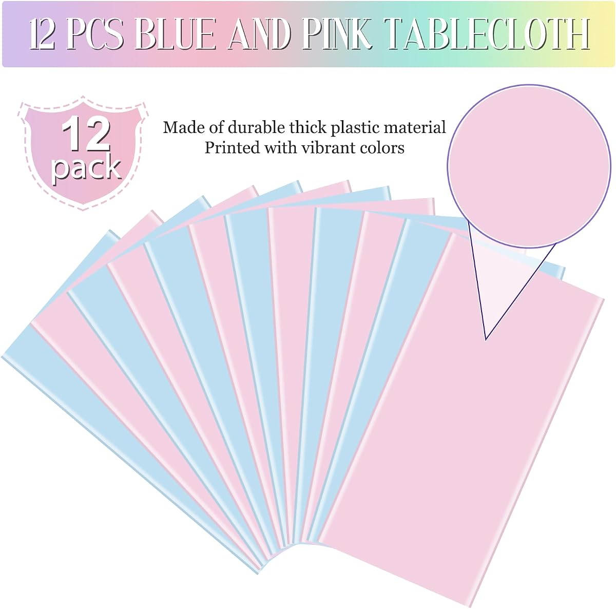 Gender Reveal Pink and Blue Rectangle Tablecloth, 54 x 108 inch, 12 pack view 4