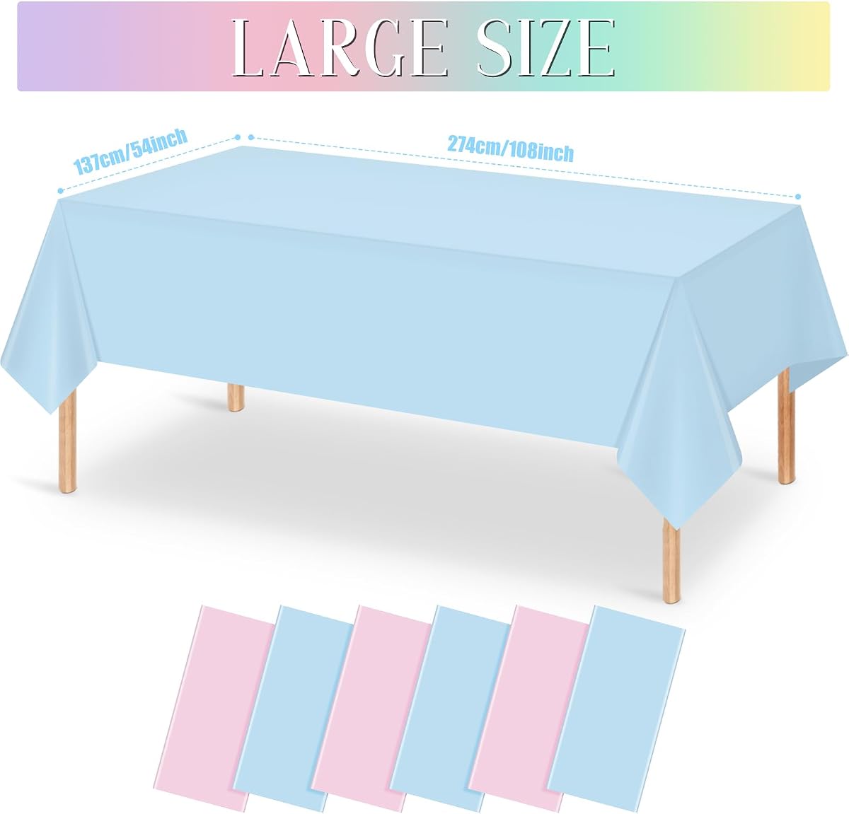 Gender Reveal Pink and Blue Rectangle Tablecloth, 54 x 108 inch, 6 pack view 2