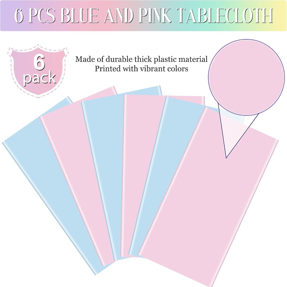 Gender Reveal Pink and Blue Rectangle Tablecloth, 54 x 108 inch, 6 pack view 4