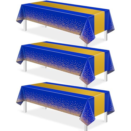 Gold and Royal Blue Rectangle Tablecloth, 54 x 108 inch, 3 pack