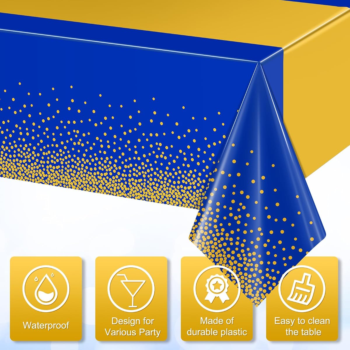 Gold and Royal Blue Rectangle Tablecloth, 54 x 108 inch, 3 pack view 3
