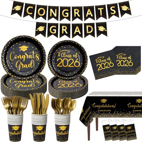 Graduation Black and Gold Napkins, 355 pack
