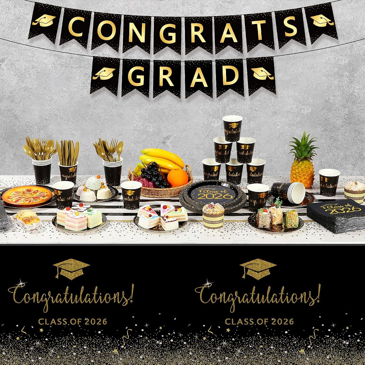 Graduation Black and Gold Napkins, 355 pack view 3