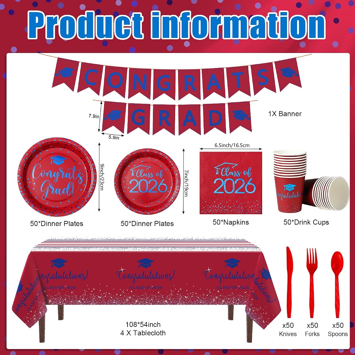 Graduation Red and Blue Napkins, 355 pack view 2