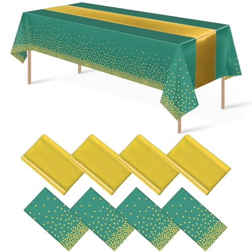 Green and Gold Tablecloth and Runner Set, 8 pack