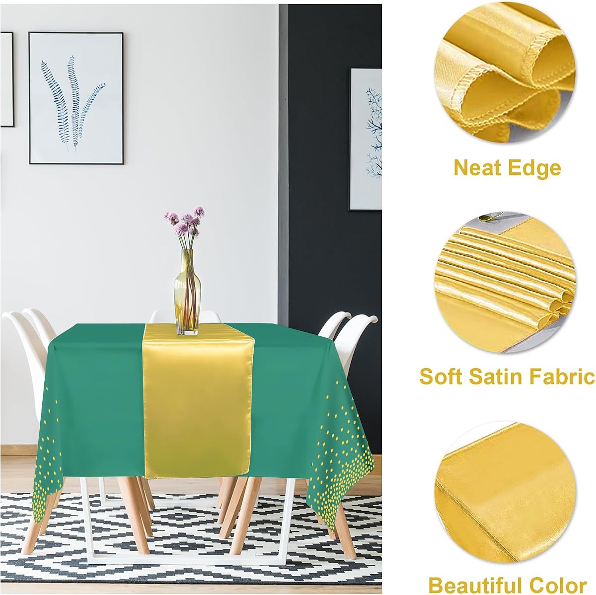 Green and Gold Tablecloth and Runner Set, 8 pack view 3