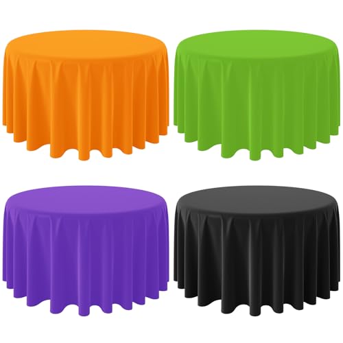 Halloween Orange and Black Round Tablecloth, 84 inch round, 4 pack