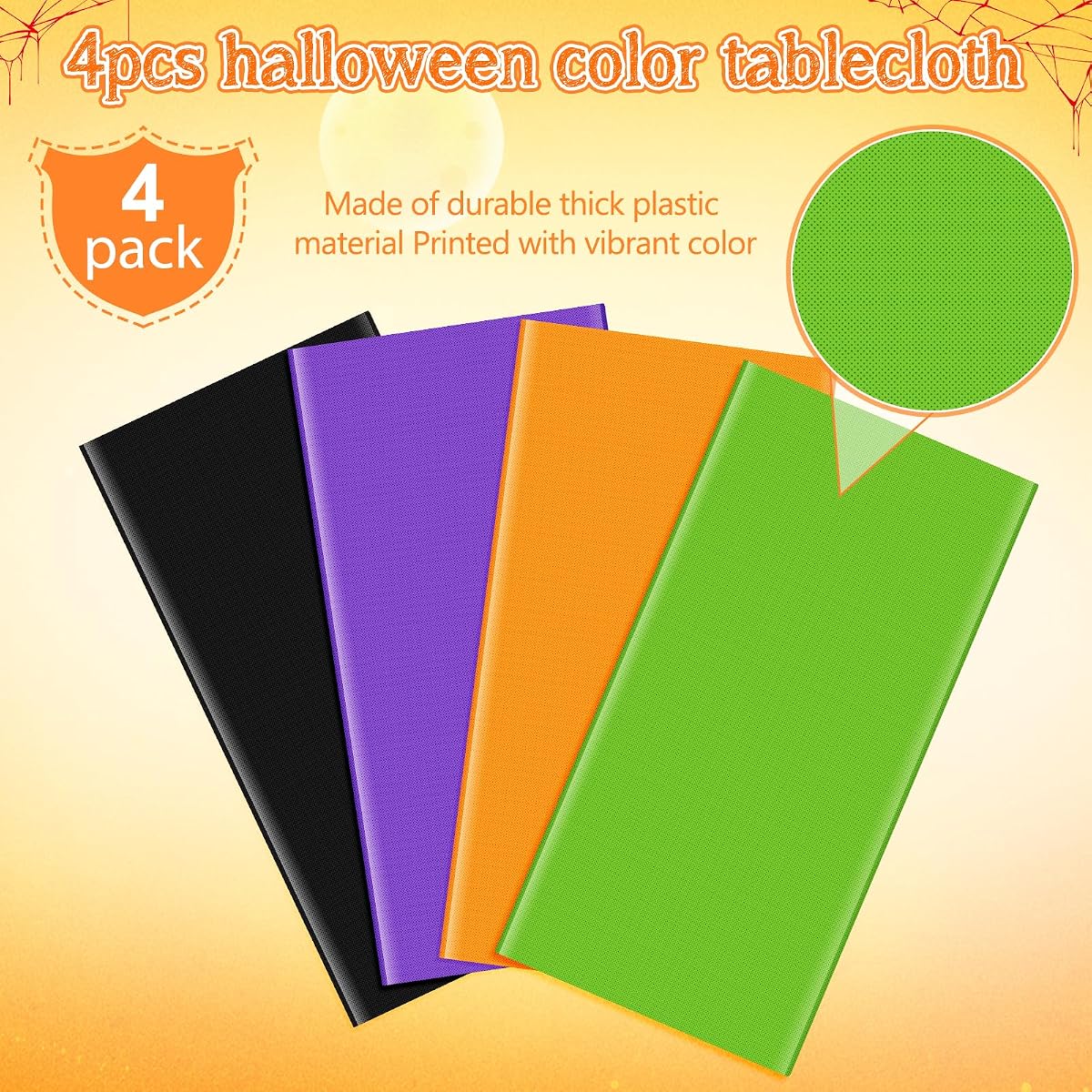 Halloween Orange and Black Round Tablecloth, 84 inch round, 4 pack view 3