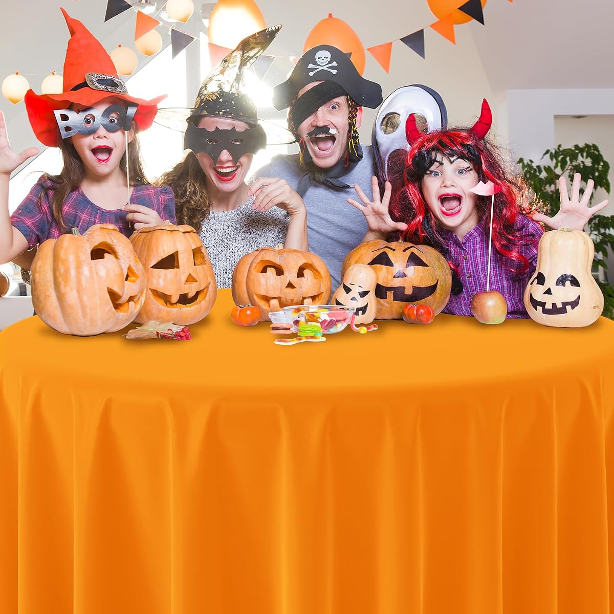 Halloween Orange and Black Round Tablecloth, 84 inch round, 4 pack view 4