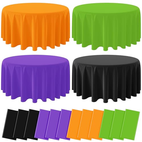 Halloween Orange and Black Round Tablecloth Orange Black Purple Green, 84 inch round, 12 pack