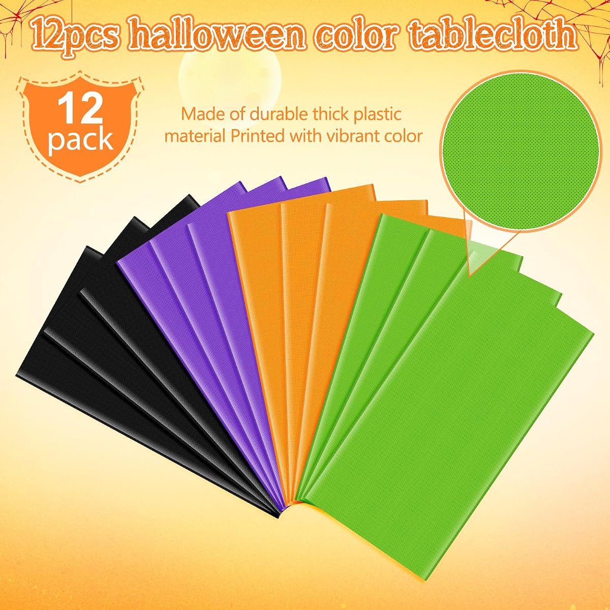 Halloween Orange and Black Round Tablecloth Orange Black Purple Green, 84 inch round, 12 pack view 3