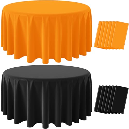 Halloween Orange and Black Round Tablecloth Plastic, 84 inch round, 12 pack