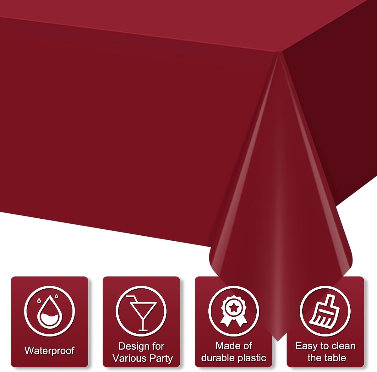 Maroon and Black Rectangle Tablecloth, 54 x 108 inch, 12 pack view 3