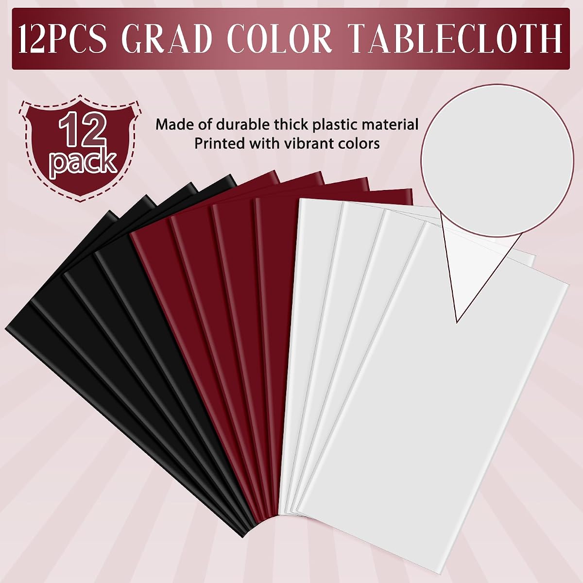 Maroon and Black Rectangle Tablecloth, 54 x 108 inch, 12 pack view 4