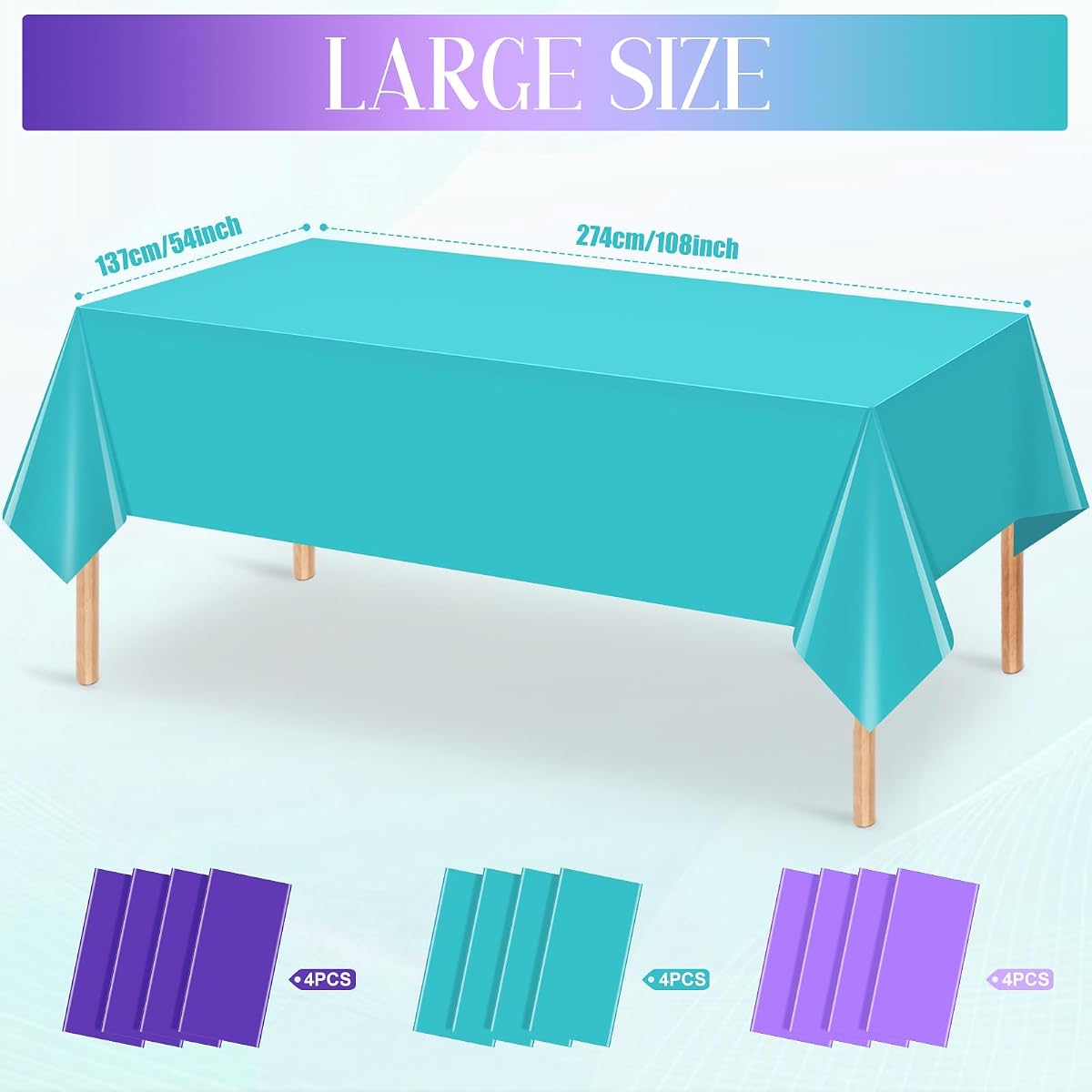 Mermaid Blue and Purple Rectangle Tablecloth, 54 x 108 inch, 12 pack view 2