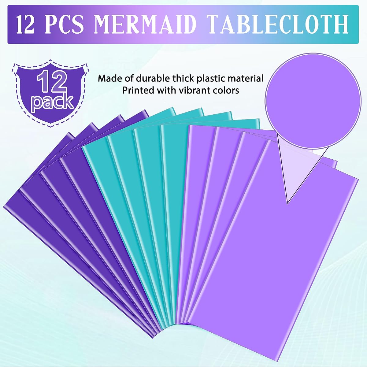 Mermaid Blue and Purple Rectangle Tablecloth, 54 x 108 inch, 12 pack view 4